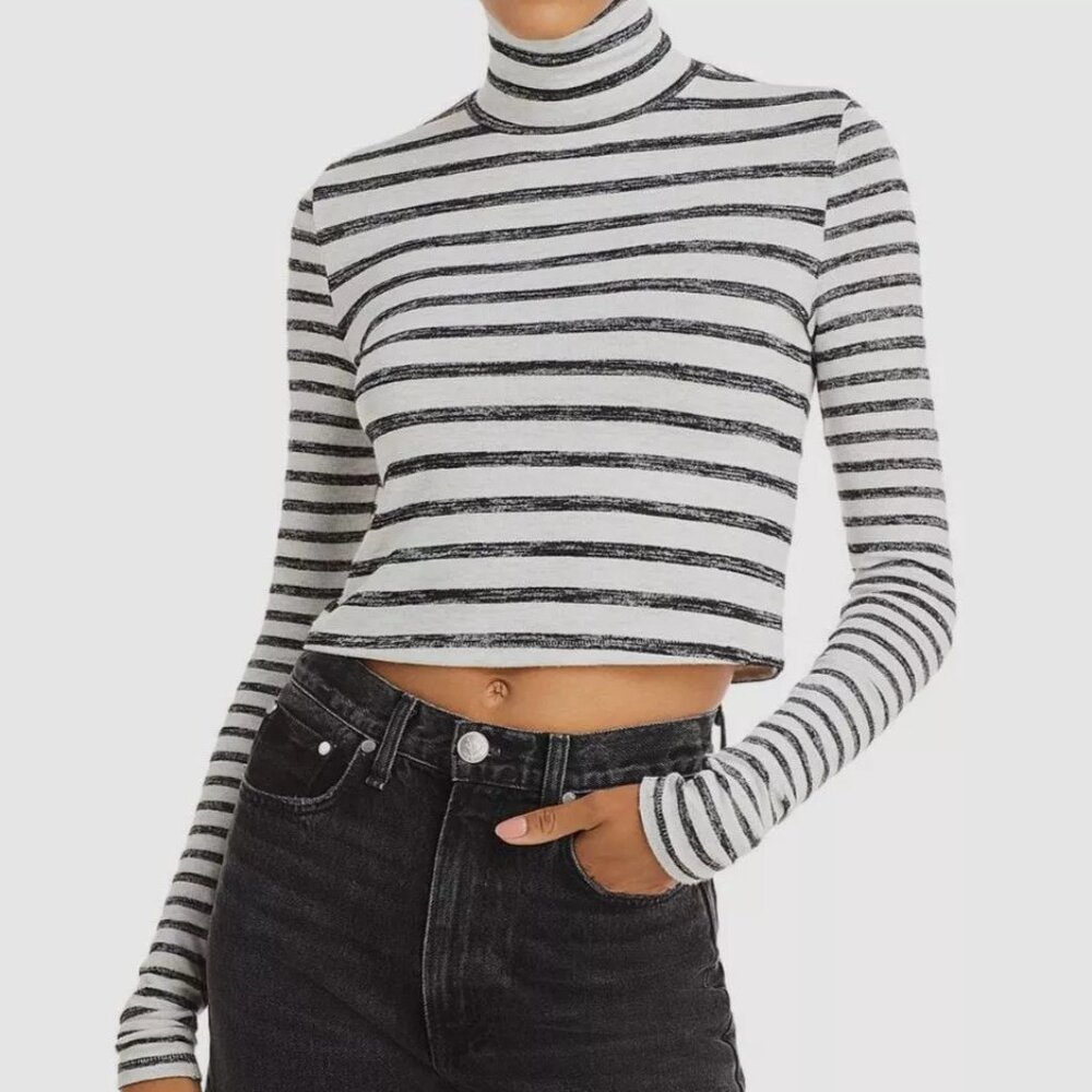Rag & Bone The Knit Stripe Cropped Jersey Turtleneck Top XS